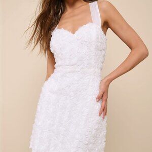 Delicate Wonder White 3D Floral Tie-Back Sleeveless Mini Dress